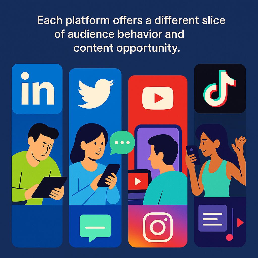 Each platform offers a different slice of audience behavior and content opportunity